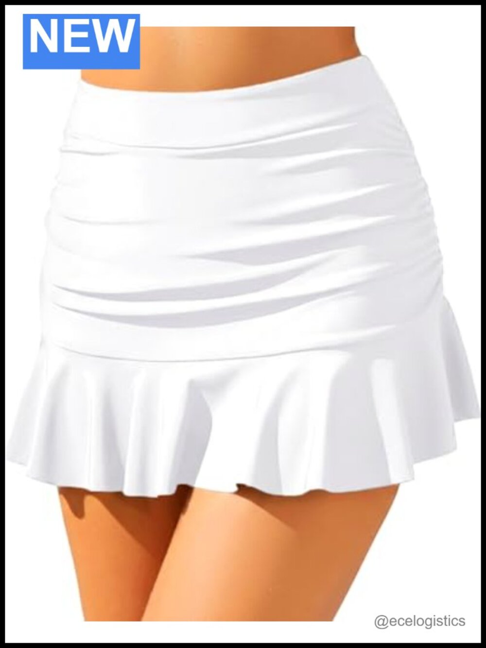 High Waisted Ruched Swim Skirt with Built-in Boyshorts, Tummy Control,